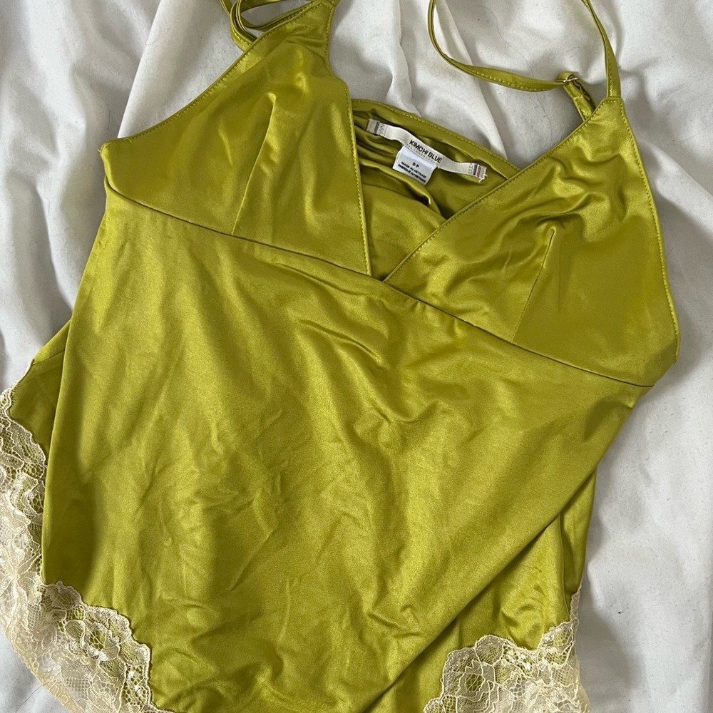 Urban Outfitters Kimchi Blue Satin Lace Top - Olive